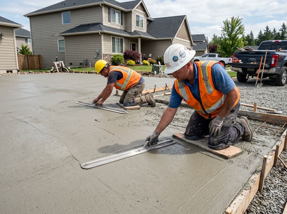 Concrete crew professionally finishing a fresh slab in Sioux Falls, SD