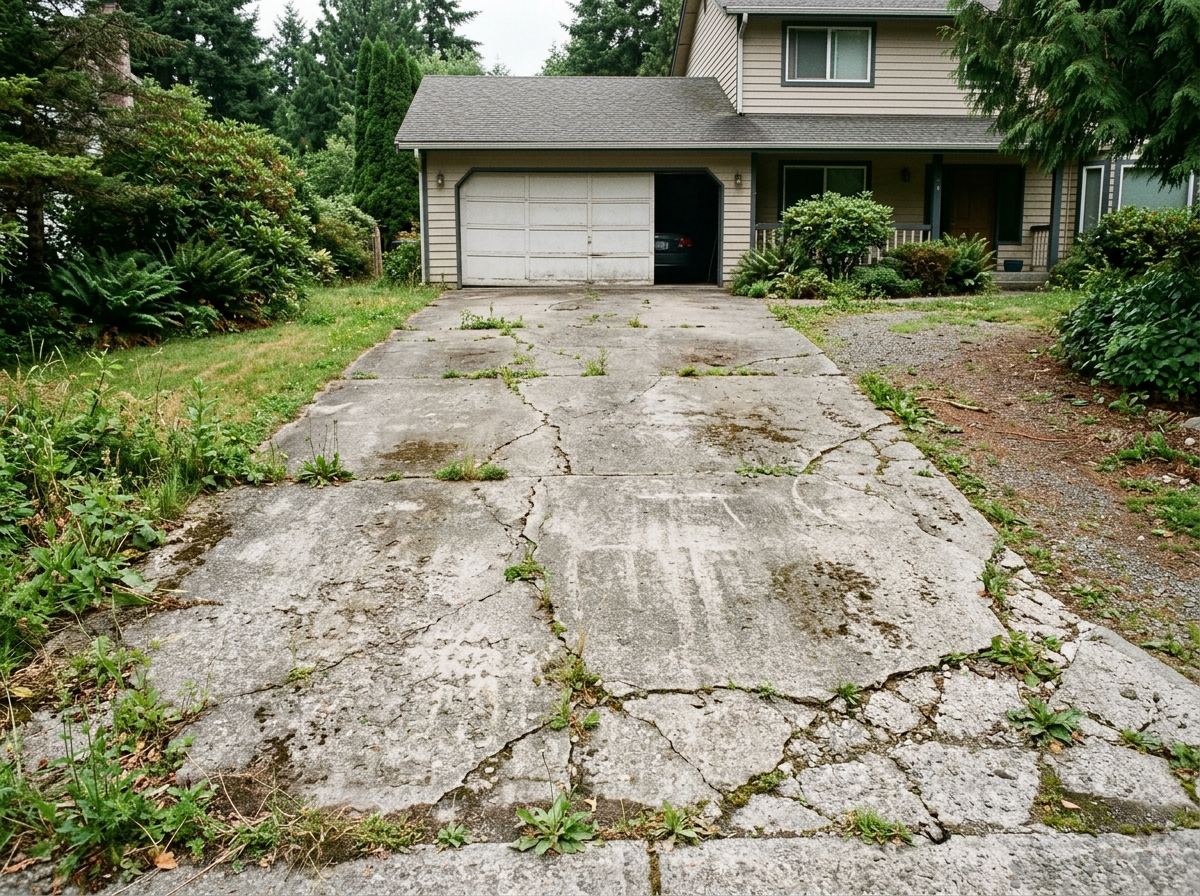Old cracked and worn concrete driveway before replacement in Sioux Falls, SD