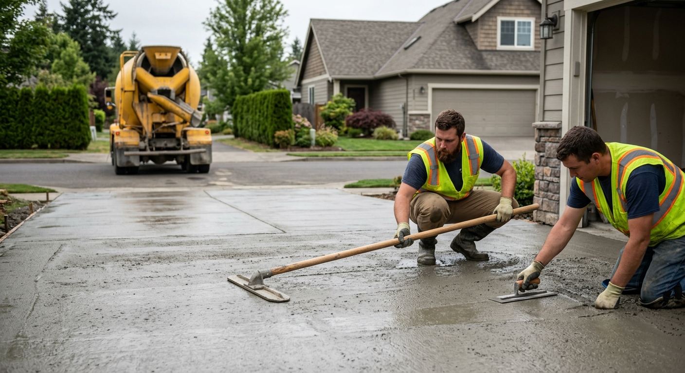 Concrete driveway pour and finishing in progress in Sioux Falls, SD